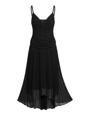 BCBGMAXAZRIA Black Pleated Y2K Chiffon Drop Waist Fairy Goth Formal Midi Dress M